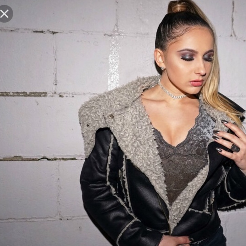 American rag vegan leather shearling moto jacket